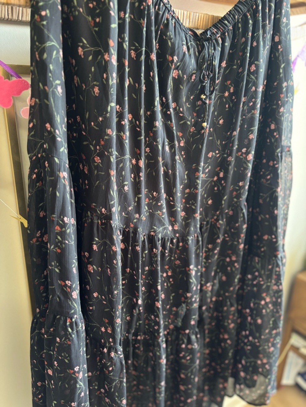 Ava & Viv Black Floral Tiered Maxi Skirt with Drawstring - Picture 4 of 7
